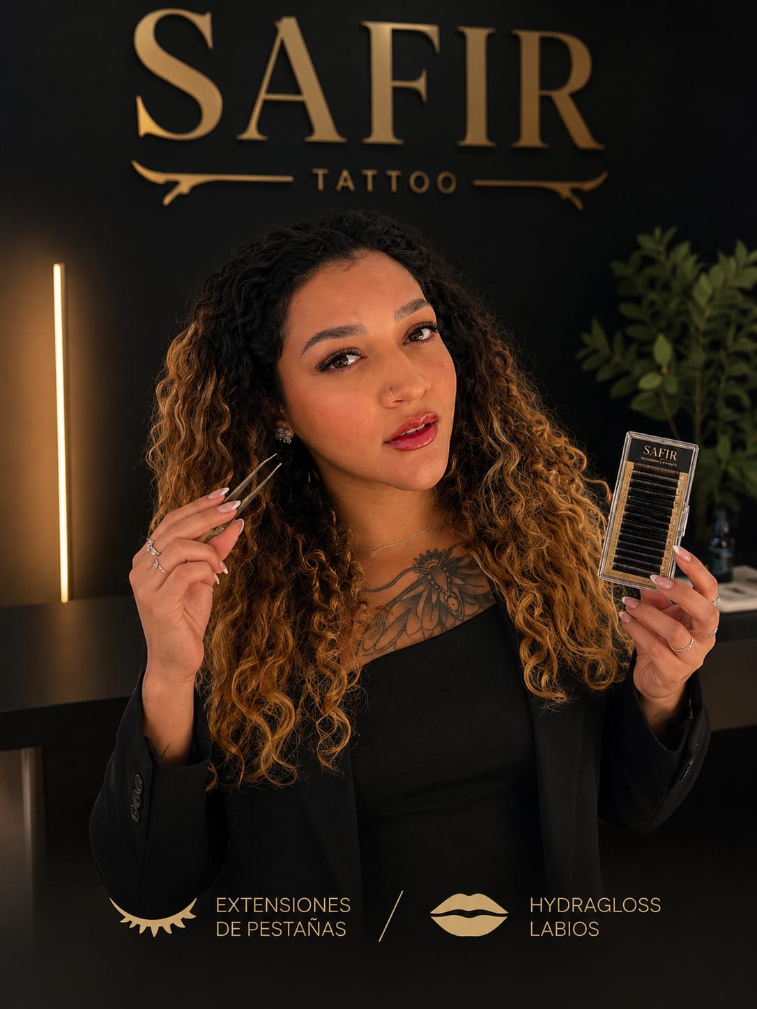 Gaby, lashista en Safir Tattoo Vigo — extensiones de pestañas e hydragloss